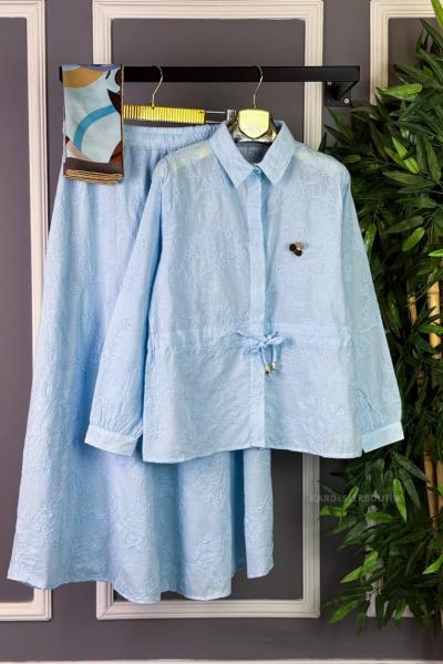 Nakış İşlemeli Etekli Takım Bebe Mavisi