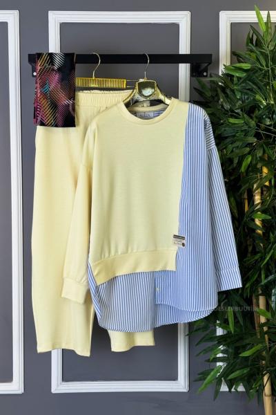 Armalı Gömlek Detaylı İkili Takım Sarı