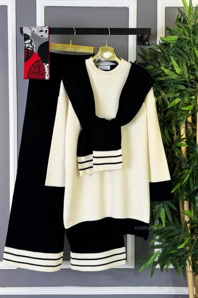 Atkılı Triko Takım Siyah