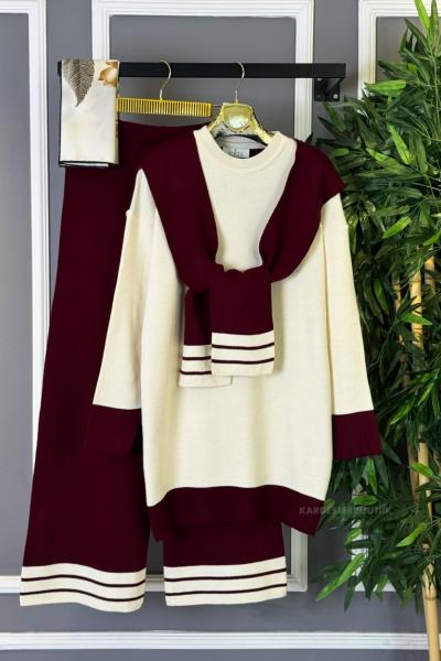 Atkılı Triko Takım Bordo