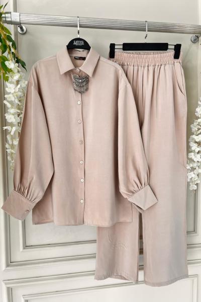 Balon Kol İkili Takım Bej