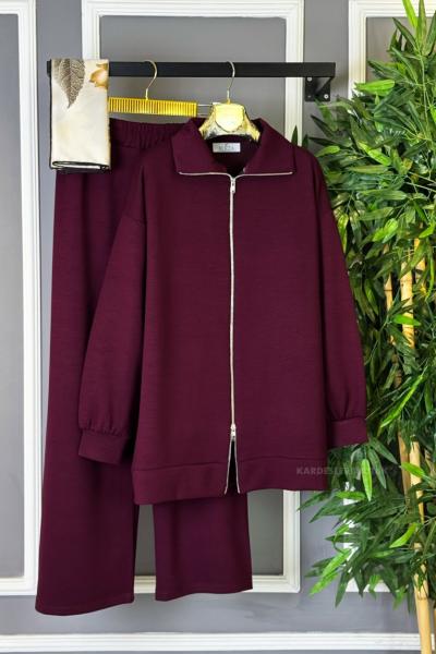 Basic Çift Fermuarlı İkili Takım Bordo