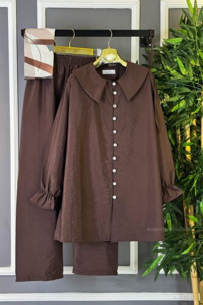 Bebe Yaka İkili Takım Kahverengi