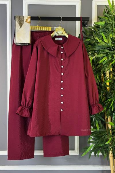 Bebe Yaka İkili Takım Bordo