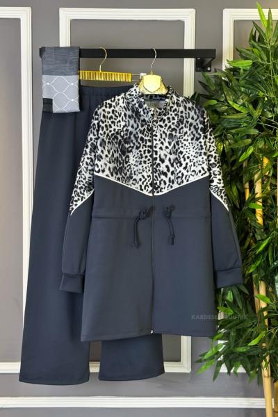 Belden Bağlamalı Leopar İkili Takım  Antrasit