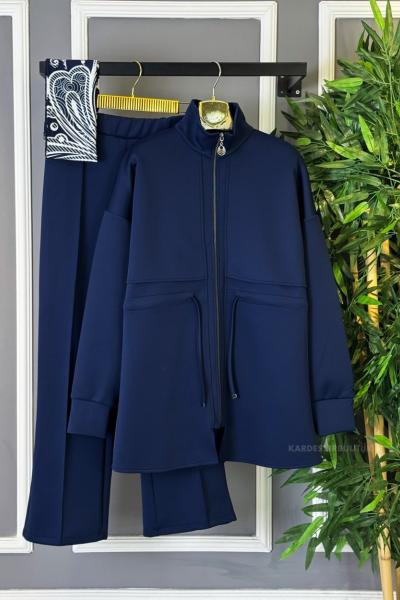 Beli Tünelli Fermuarlı İkili Takım  Lacivert