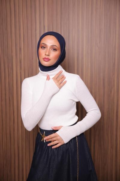 Boğazlı Triko Badi  Beyaz