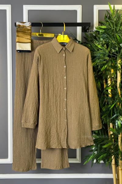 Boydan Düğmeli İkili Takım Vizon