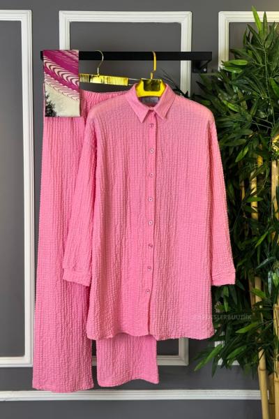 Boydan Düğmeli İkili Takım Pembe