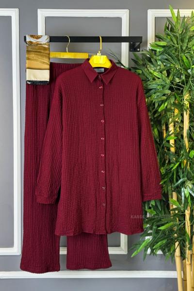 Boydan Düğmeli İkili Takım Bordo