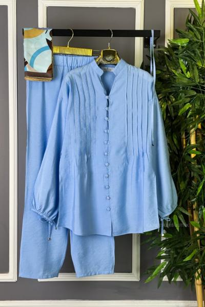 Brit Düğmeli İkili Takım Bebe Mavisi