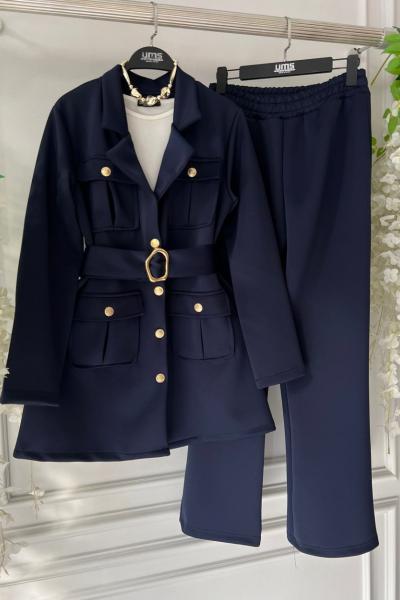 Ceketli Kemerli İkili Takım Lacivert