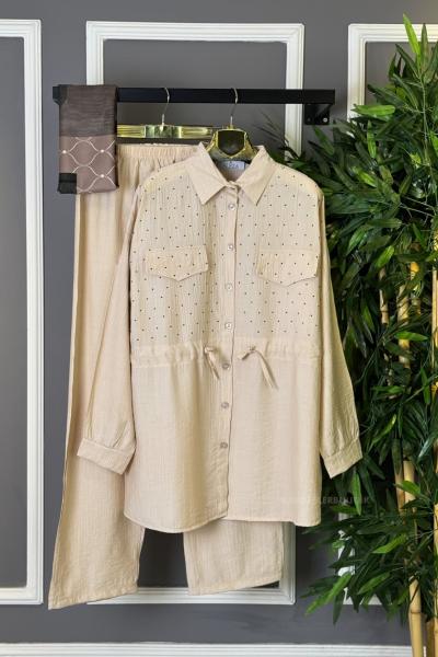 Cep Detaylı İkili Takım Taş Rengi