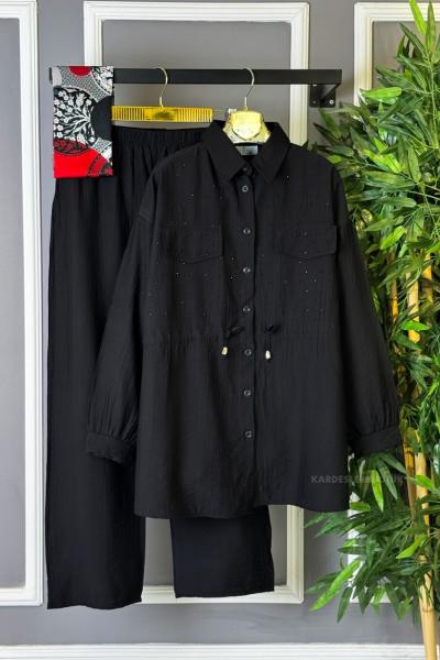 Cep Taş Detaylı İkili Takım Siyah