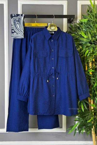 Cep Taş Detaylı İkili Takım Lacivert