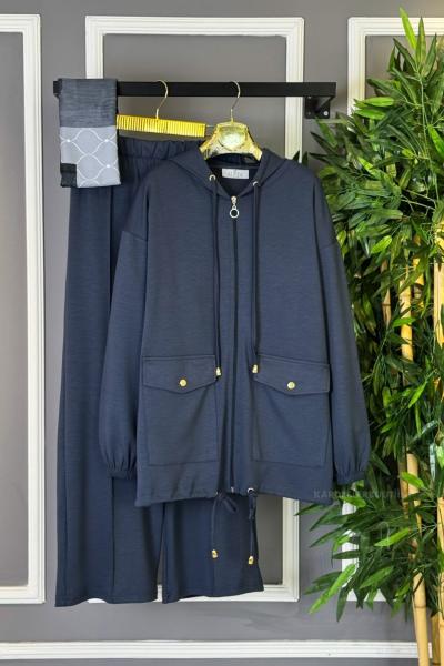 Çift Cepli Fermuarlı İkili Takım Antrasit