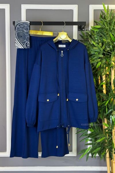 Çift Cepli Fermuarlı İkili Takım Lacivert