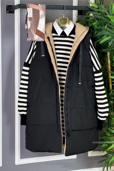 Çift Taraflı Şişme Yelek Siyah