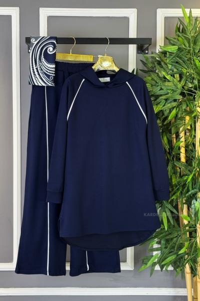 Çizgi Detaylı İkili Takım Lacivert