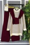 Çizgili Atkılı Triko Takım Bordo