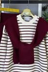 Çizgili Atkılı Triko Takım Bordo