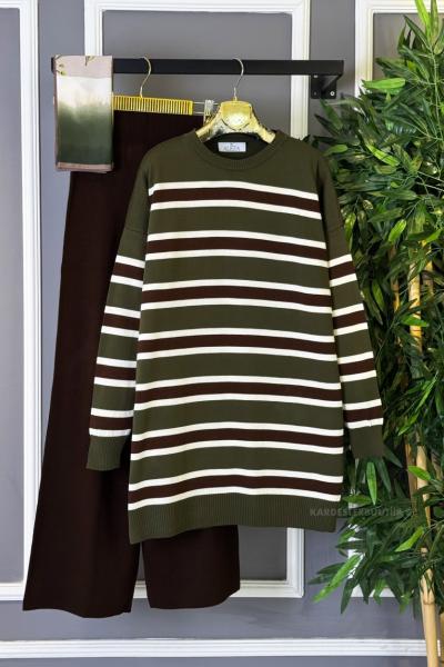 Çizgili Triko Takım Yeşil