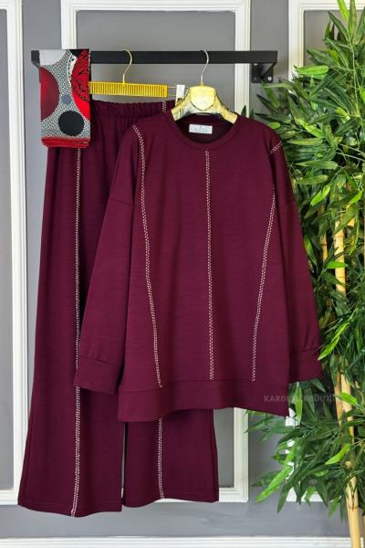 Çoban Dikişli İkili Takım  Bordo