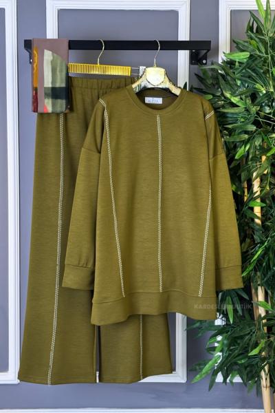 Çoban Dikişli İkili Takım  Yağ Yeşili