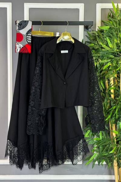 Dantelli Etekli Takım  Siyah