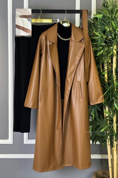 Deri Trençkot Camel