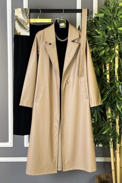 Deri Trençkot Bej
