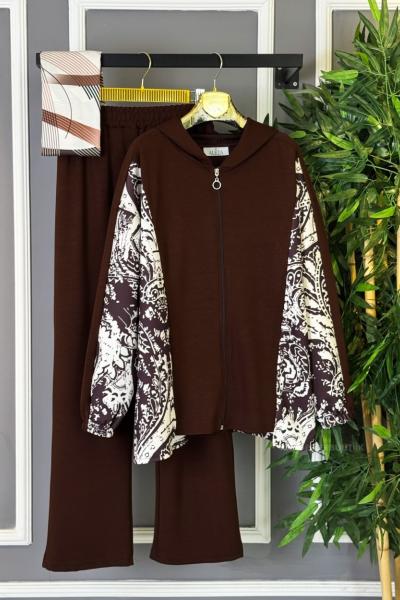 Dijital Desen İkili Takım Kahverengi