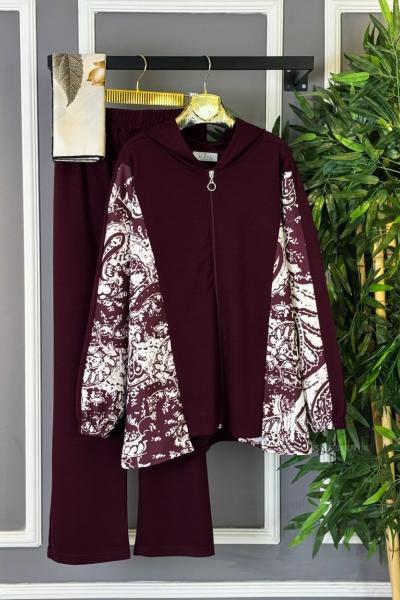 Dijital Desen İkili Takım Bordo