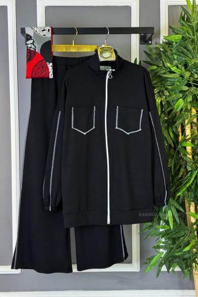 Dikiş Detaylı İkili Takım Siyah