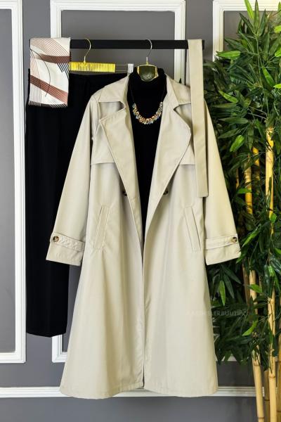 Düğmeli Trençkot  Taş Rengi