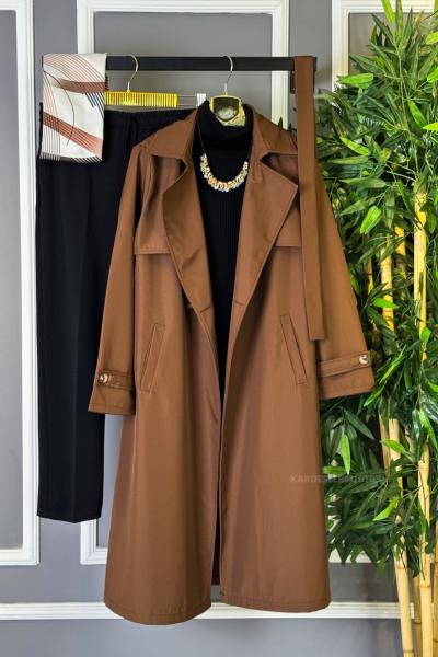 Düğmeli Trençkot  Kahverengi