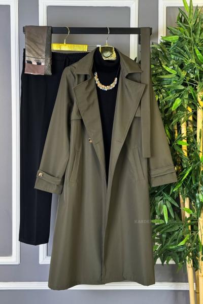 Düğmeli Trençkot  Haki