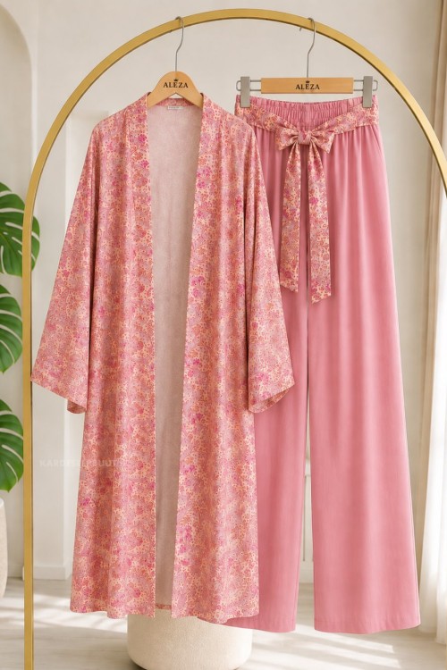Elisa Kimono İkili Takım Pembe