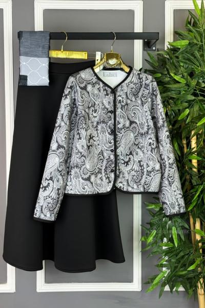 Etnik Desenli Etekli Takım Siyah