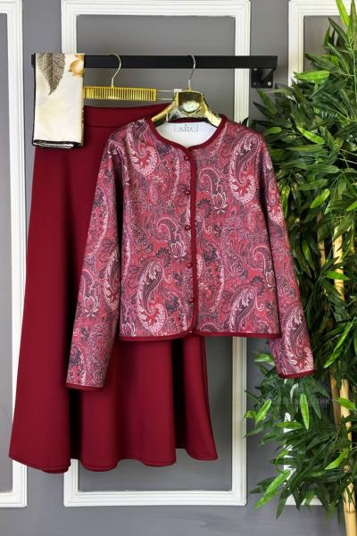 Etnik Desenli Etekli Takım Bordo
