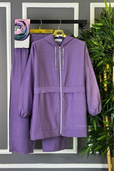 Fermuarlı Zincirli İkili Takım Lila