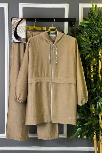 Fermuarlı Zincirli İkili Takım Vizon