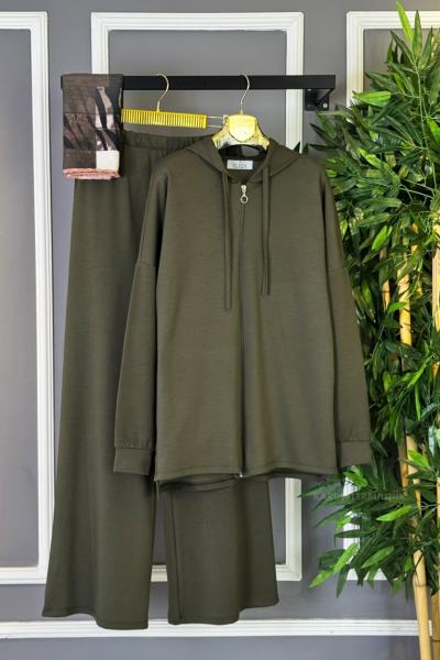 Fermuarlı Basic İkili Takım Haki