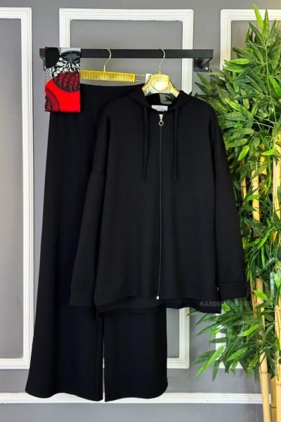 Fermuarlı Basic İkili Takım Siyah