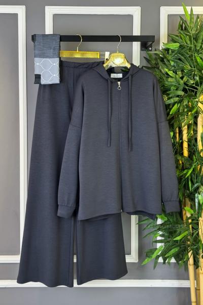 Fermuarlı Basic İkili Takım Antrasit