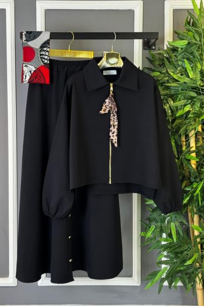 Fermuarlı Etekli Takım Siyah