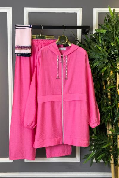 Fermuarlı Zincirli İkili Takım Pembe