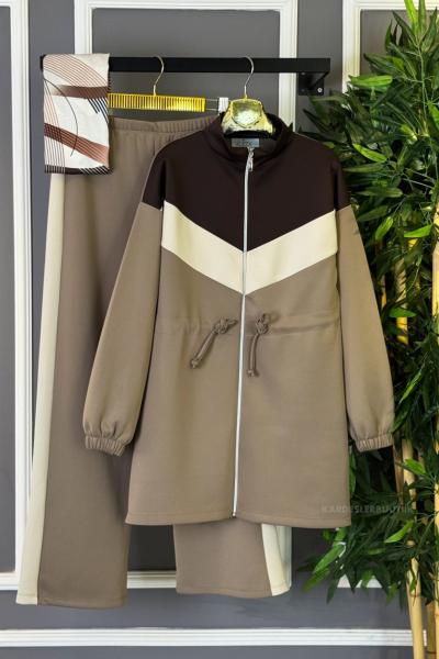 Garnili V Detaylı İkili Takım Mocha