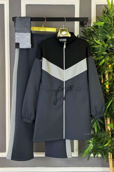 Garnili V Detaylı İkili Takım Antrasit