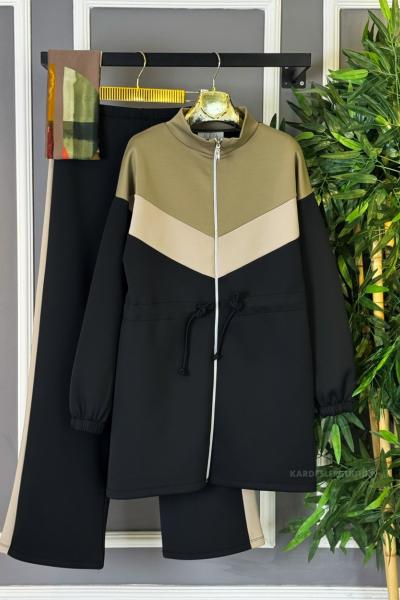 Garnili V Detaylı İkili Takım Siyah